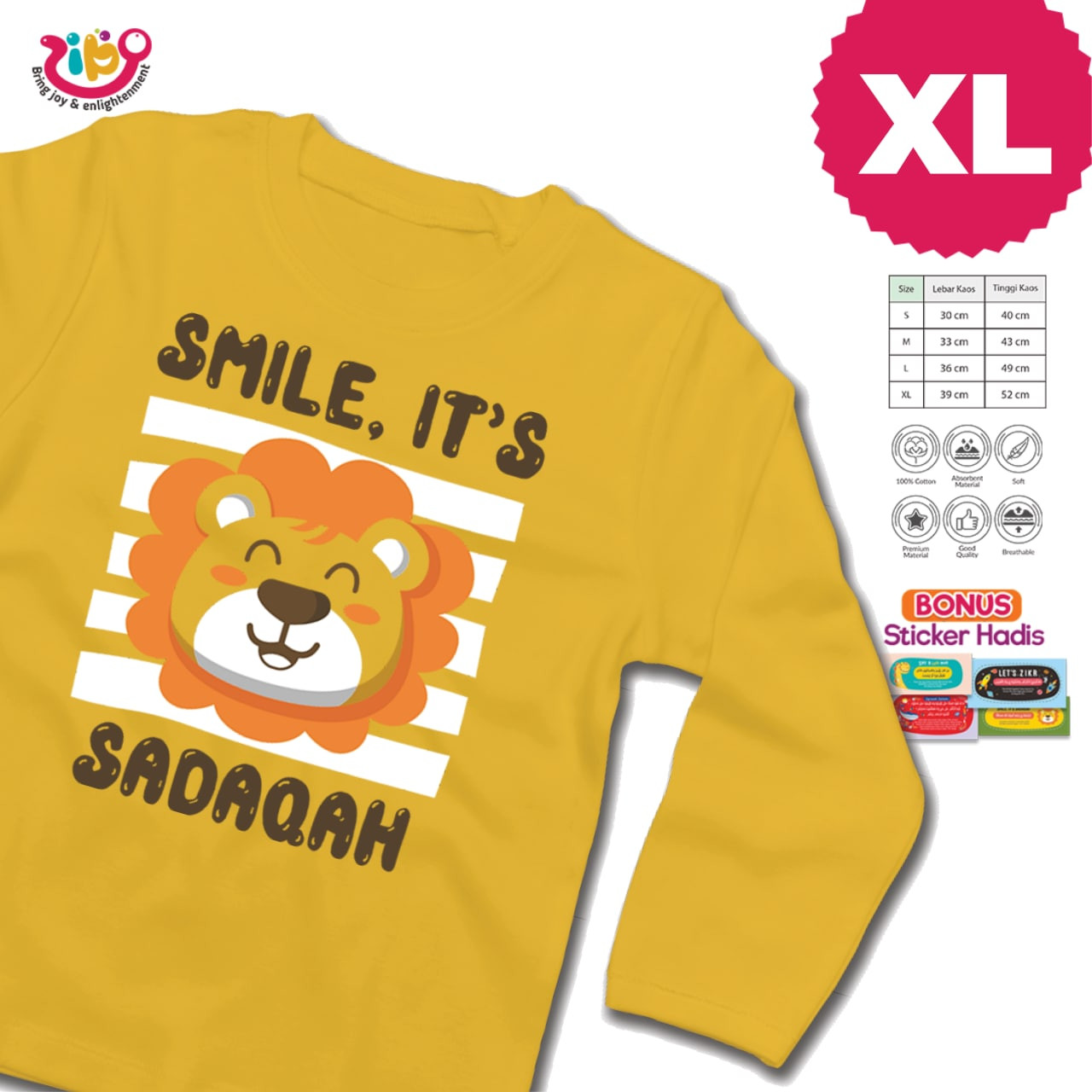 KAOS SMILE IS SHADAQAH (Kuning - XL - Panjang)