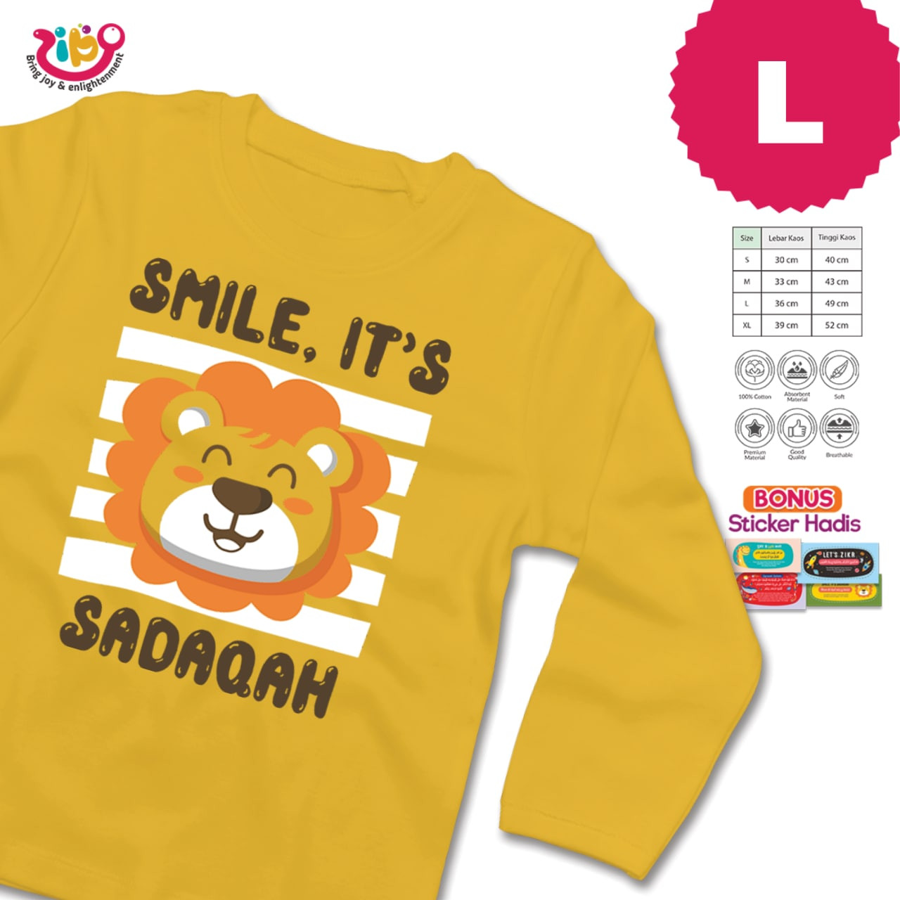 KAOS SMILE IS SHADAQAH (Kuning - L - Panjang)